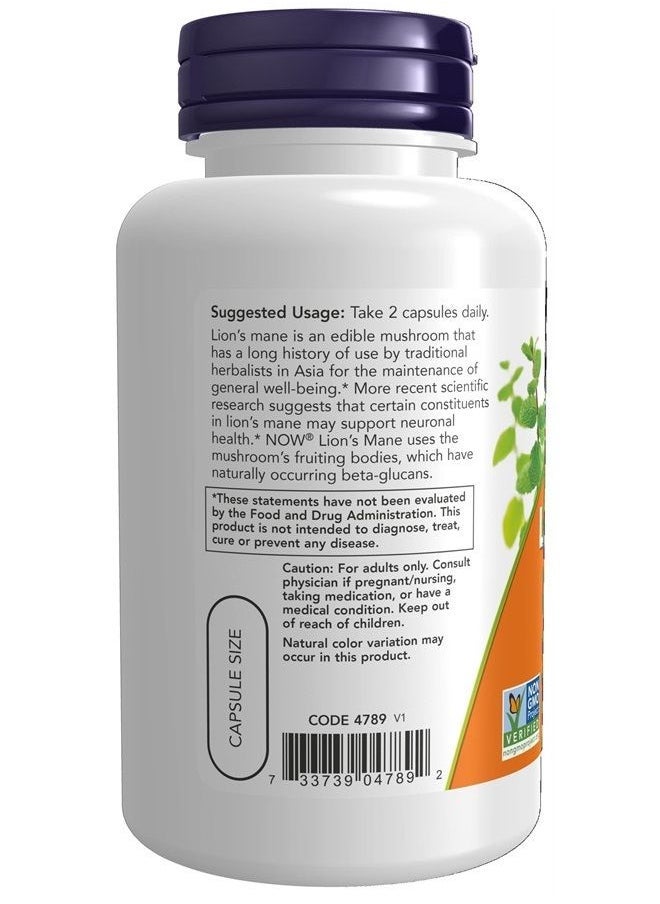 NOW Supplements Lion's Mane 500mg – Super Mushroom for Brain & Nerve Health – Made with Organic Fruiting Bodies – 60 Veg Capsules – Non-GMO, GMP Certified, Vegan-Friendly - Image 3