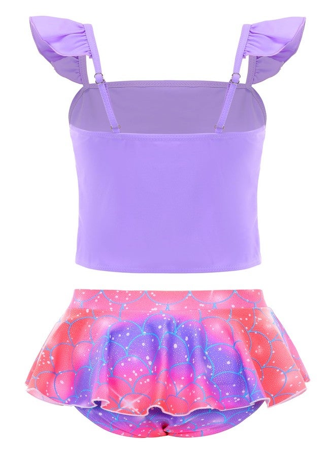 Akokvlar Two Pieces Unicorn Swimsuit Mermaid Bikinis Tankini Bathing Suit for Little Girls (3-4T, Lavender) - Image 2