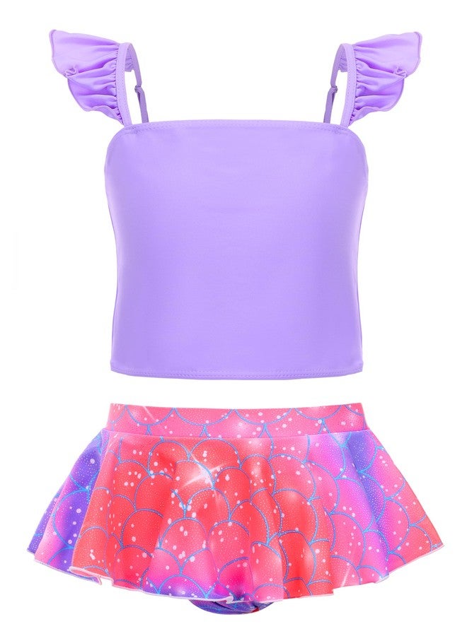 Akokvlar Two Pieces Unicorn Swimsuit Mermaid Bikinis Tankini Bathing Suit for Little Girls (3-4T, Lavender) - Image 1