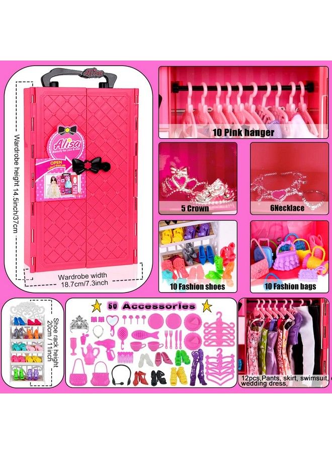 ebuddy Fashion Lot 105 Items 11.5 Inch Girl Doll Dream Closet Wardrobe With Clothes And Accessories Including Wardrobe Shoes Rack Dress Shoes Hangers Necklace And Other Accessories(No Doll) - Image 3