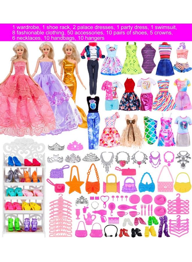ebuddy Fashion Lot 105 Items 11.5 Inch Girl Doll Dream Closet Wardrobe With Clothes And Accessories Including Wardrobe Shoes Rack Dress Shoes Hangers Necklace And Other Accessories(No Doll) - Image 4