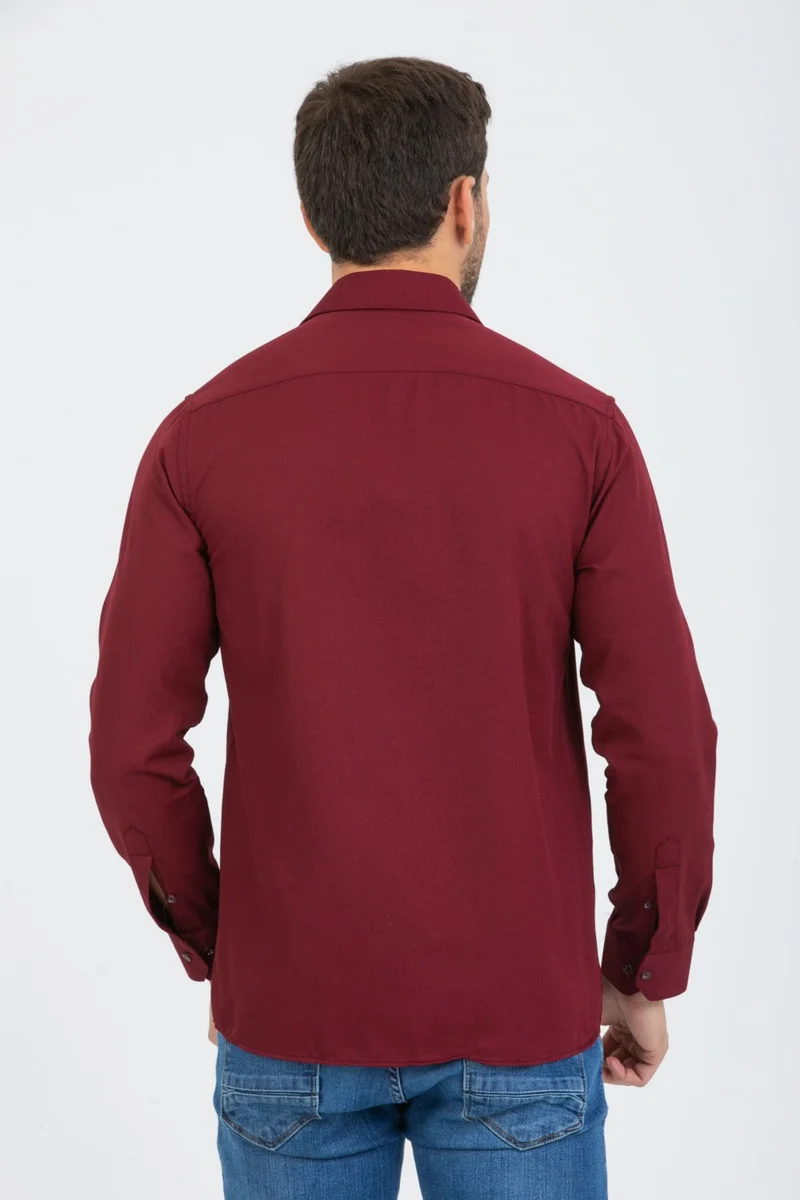 فاريتا Men's Claret Red Classic Cut Patterned Long Sleeve Shirt with Pocket