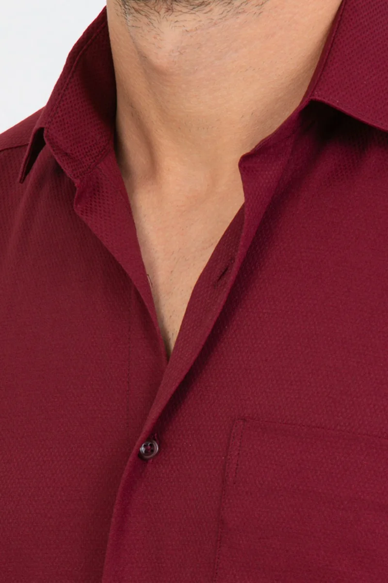 فاريتا Men's Claret Red Classic Cut Patterned Long Sleeve Shirt with Pocket
