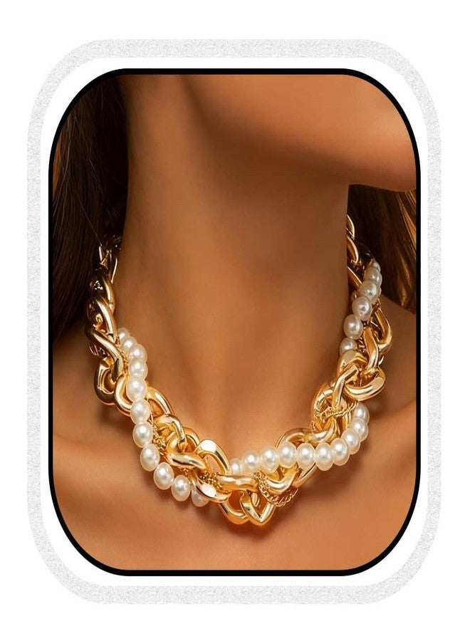 CLOACE Gold Pearl Choker Necklace Cuban Chunky Necklaces Chain Fashion Jewelry for Women - Image 1