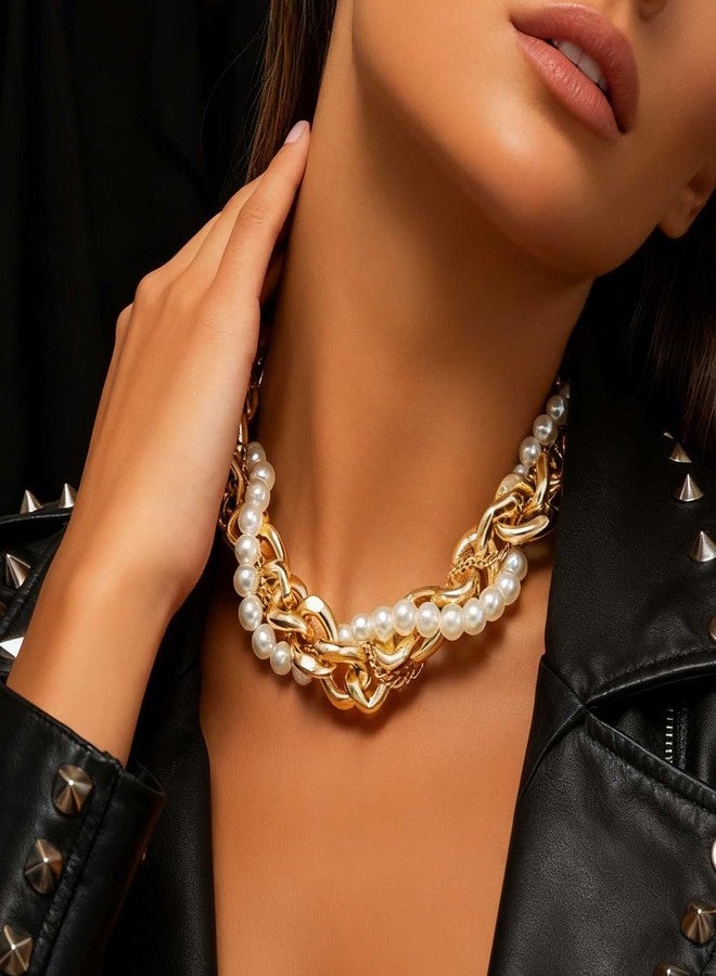 CLOACE Gold Pearl Choker Necklace Cuban Chunky Necklaces Chain Fashion Jewelry for Women - Image 4