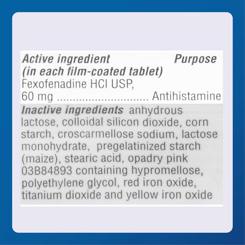 MAJOR Fexofenadine Hydrochloride Tablets USP 60 mg  NonDrowsy Allergy Medicine  Antihistamine  12 Hour IndoorOutdoor Allergy Relief  100 Tablets - Image 4
