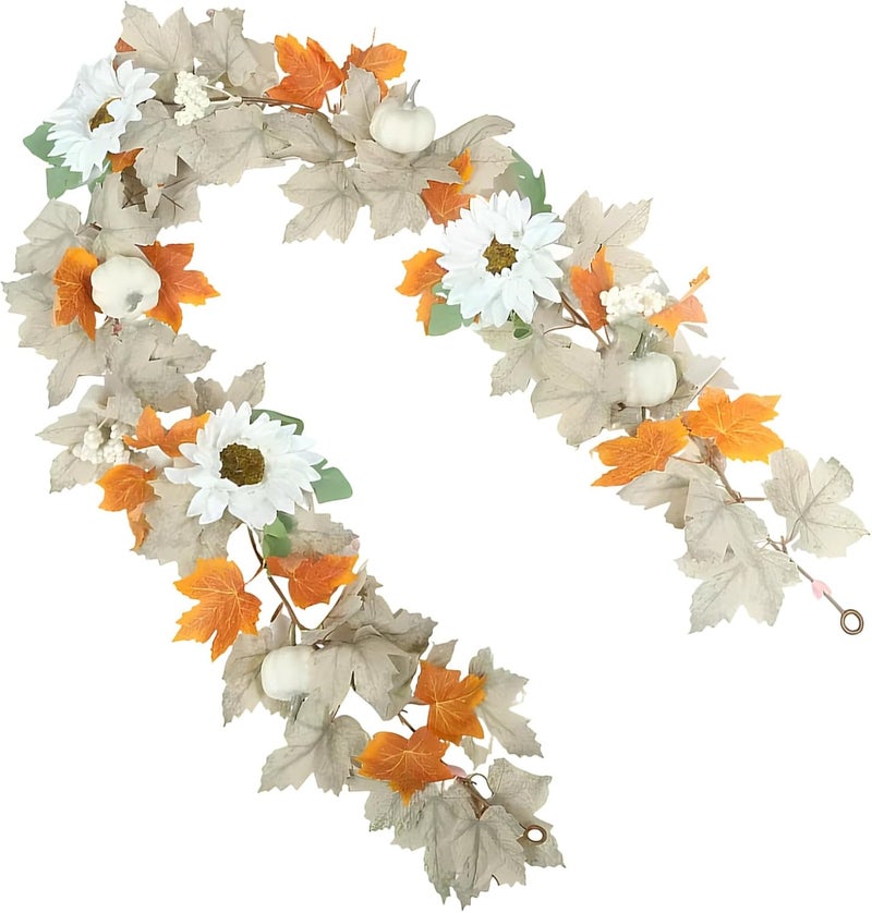 68.9 In/175 Cm Fall Garland, Pumpkins & Maple Leaves, Hanging Vine for Thanksgiving, Halloween, Home, Indoor & Outdoor Autumn Decorations, Silk Flower - Image 1