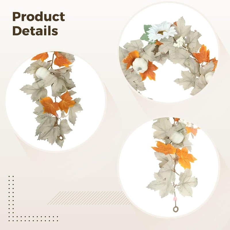 68.9 In/175 Cm Fall Garland, Pumpkins & Maple Leaves, Hanging Vine for Thanksgiving, Halloween, Home, Indoor & Outdoor Autumn Decorations, Silk Flower - Image 2