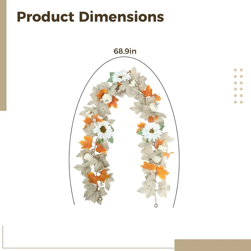 68.9 In/175 Cm Fall Garland, Pumpkins & Maple Leaves, Hanging Vine for Thanksgiving, Halloween, Home, Indoor & Outdoor Autumn Decorations, Silk Flower - Image 4