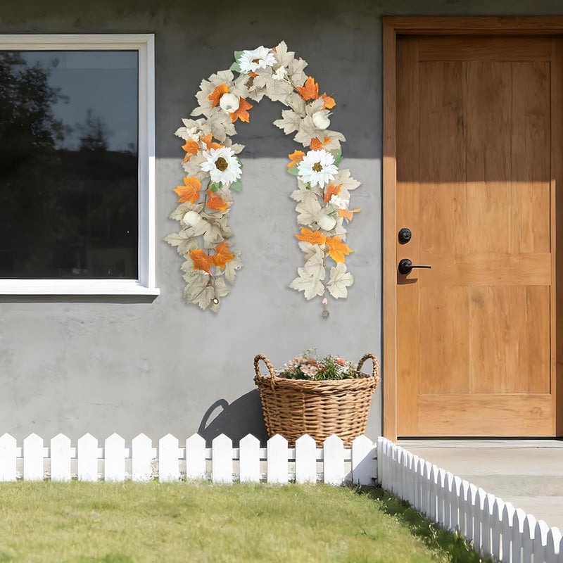 68.9 In/175 Cm Fall Garland, Pumpkins & Maple Leaves, Hanging Vine for Thanksgiving, Halloween, Home, Indoor & Outdoor Autumn Decorations, Silk Flower - Image 3