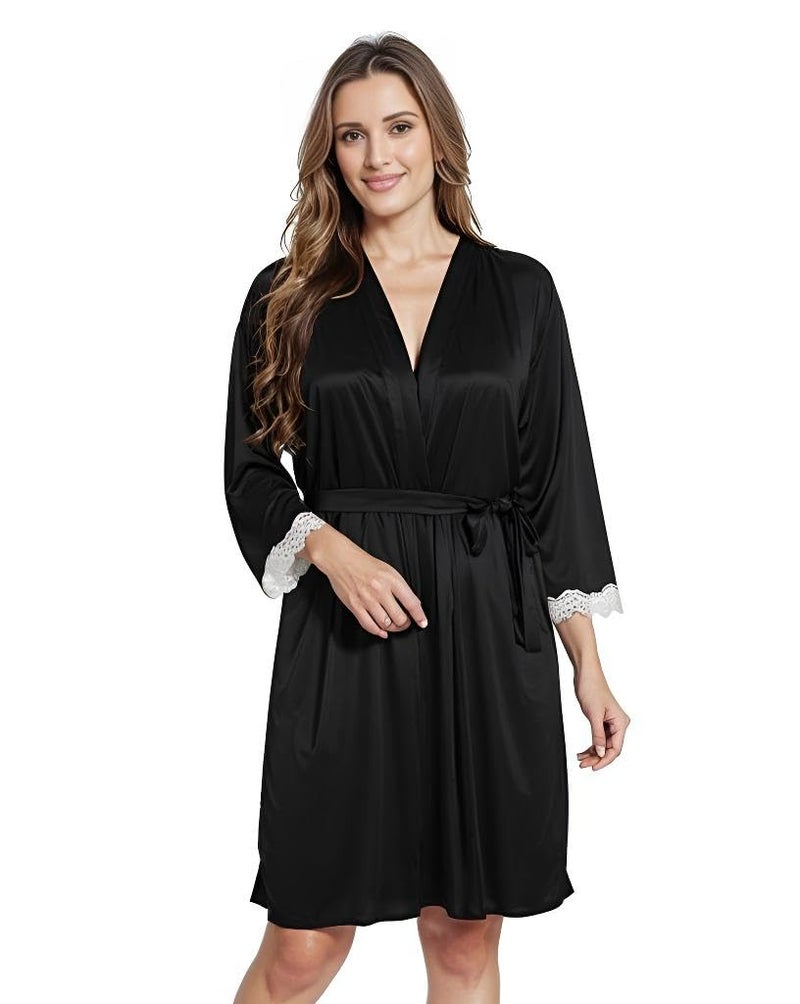 PNAEONG Satin Short Wedding Nighty for Women Bridal, Free Size, Black - Image 5