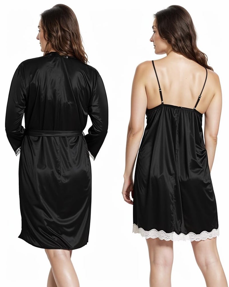 PNAEONG Satin Short Wedding Nighty for Women Bridal, Free Size, Black - Image 4