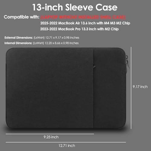 ProElife 13-Inch Laptop Sleeve Case for 2025-2022 MacBook Air 13.6 inch with M4 M3 M2 Chip and MacBook Pro 13'' M2 Chip Accessory Traveling Carrying Bag Water-Resistant Cover Simple Case (Black) - Image 2