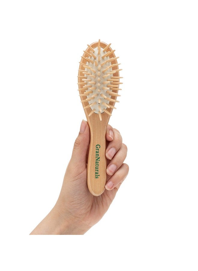GranNaturals Small Hair Brush For Purse Wooden Bristle Detangler Hairbrush For Detangling Women Men & Kids Wet Or Dry Hair Natural Wood Handle & Bristles Travel Size And Fits In Pocket Or Purse - Image 1