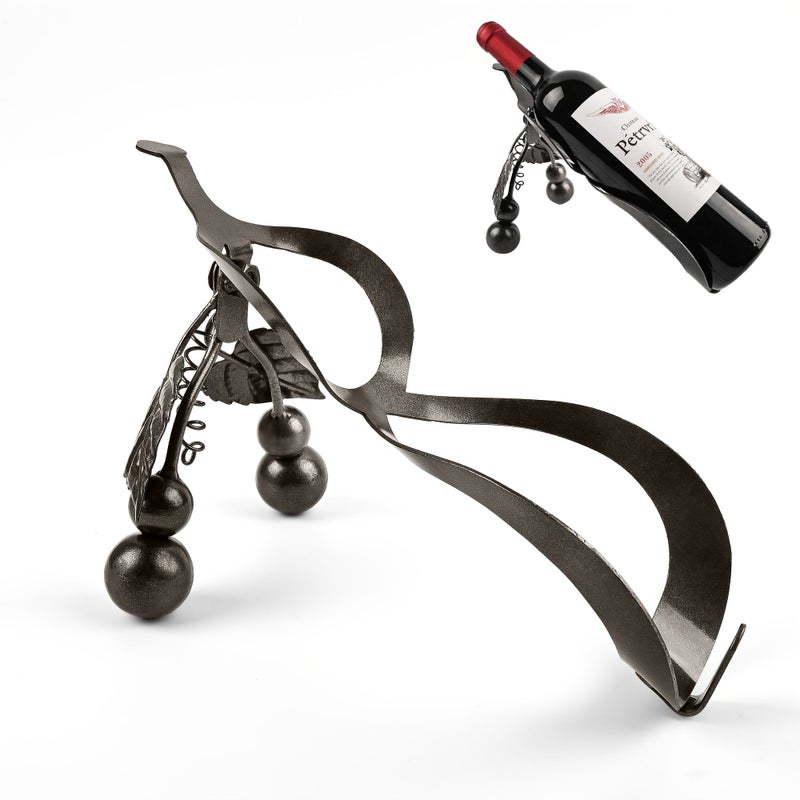 حامل زجاجات النبيذ الحديدي المطاوع على الطراز الشمالي، بتصميم إبداعي على شكل قرع أسود مائل، حامل زجاجات متدلي للتعليق، للديكور المنزلي، زينة المطاعم، تخزين المطبخ وغرفة الطعام، فخامة عصرية خفيفة. - Image 1