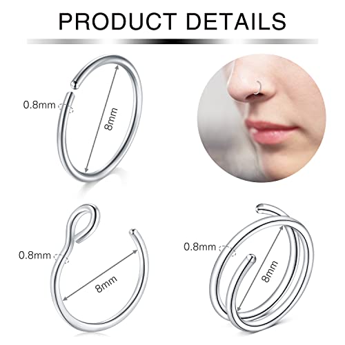 Incaton 33PC 20G Stainless Steel Nose Rings Hoops L Shaped Studs Screw Nose Piercings Jewelry for Women Men Silver Rose Gold Black Rainbow - Image 2