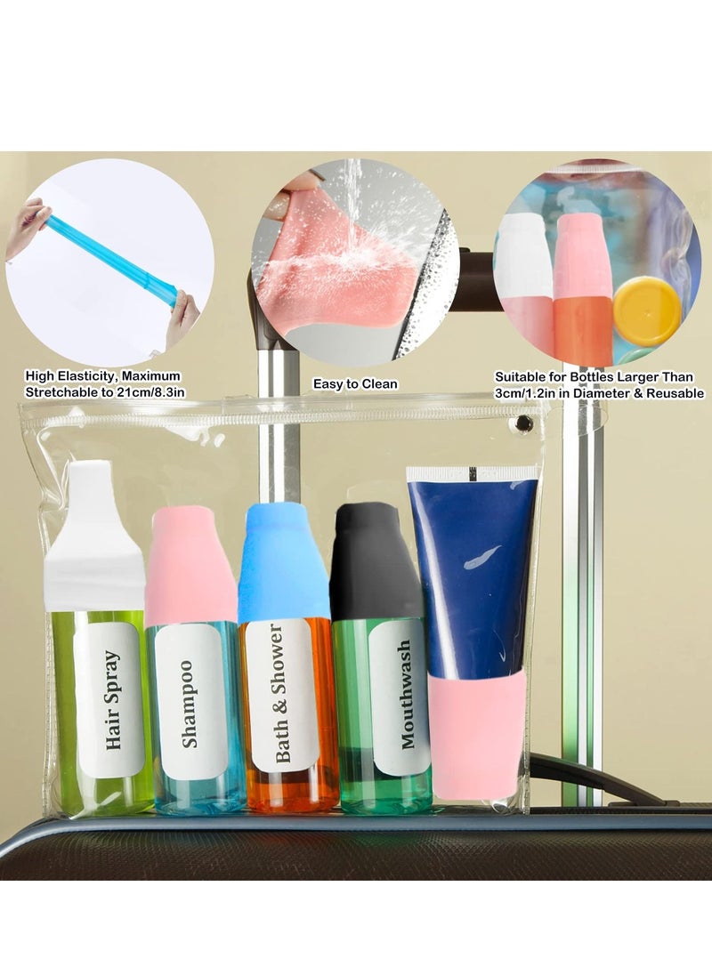 Excefore - Elastic Sleeves for Leak Proofing Travel, 8pcs Silicone Leak Proof Sleeve Travel Covers, Silicone Travel Sleeves for Toiletries Skins, Reusable Leakproof Sleeve for Toiletries, Shampoo - Image 1