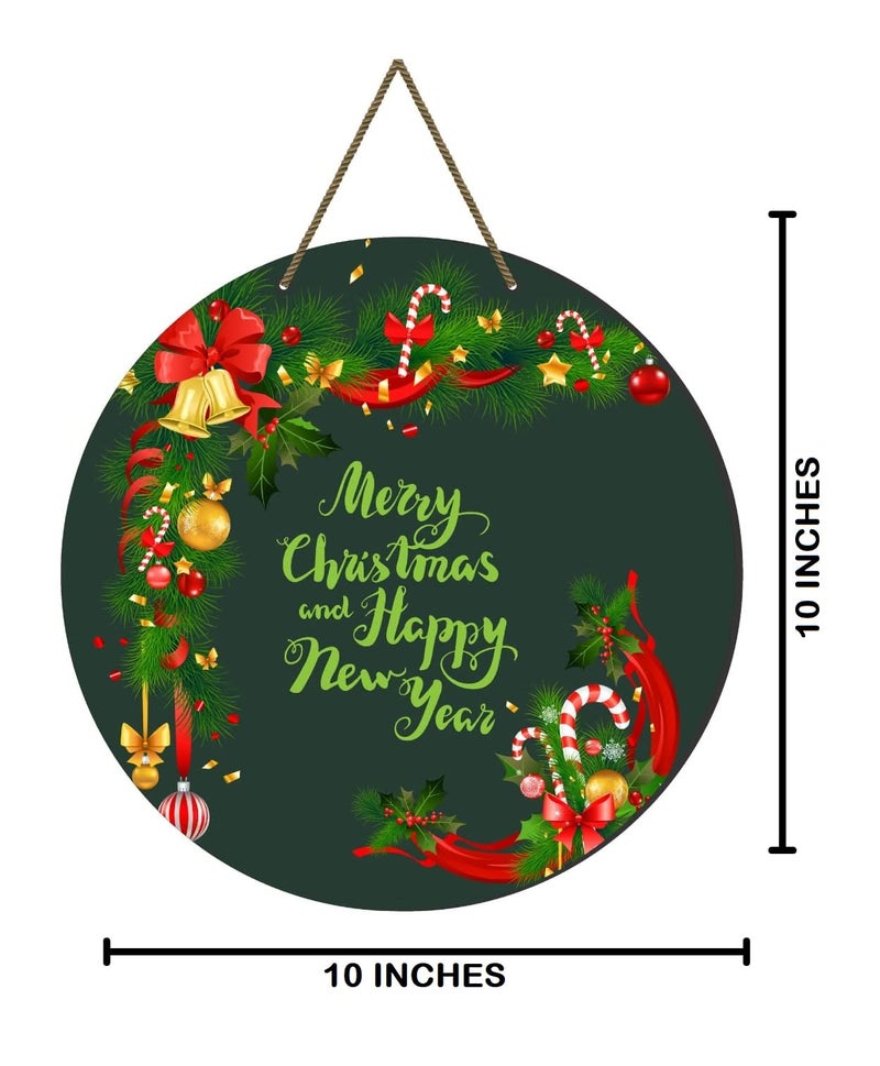 Webelkart® Premium Merry Christmas and Happy New Year Printed Wall Hanging/Door Hanging for Home and Christmas Decorations Items (10 Inches) - Image 2