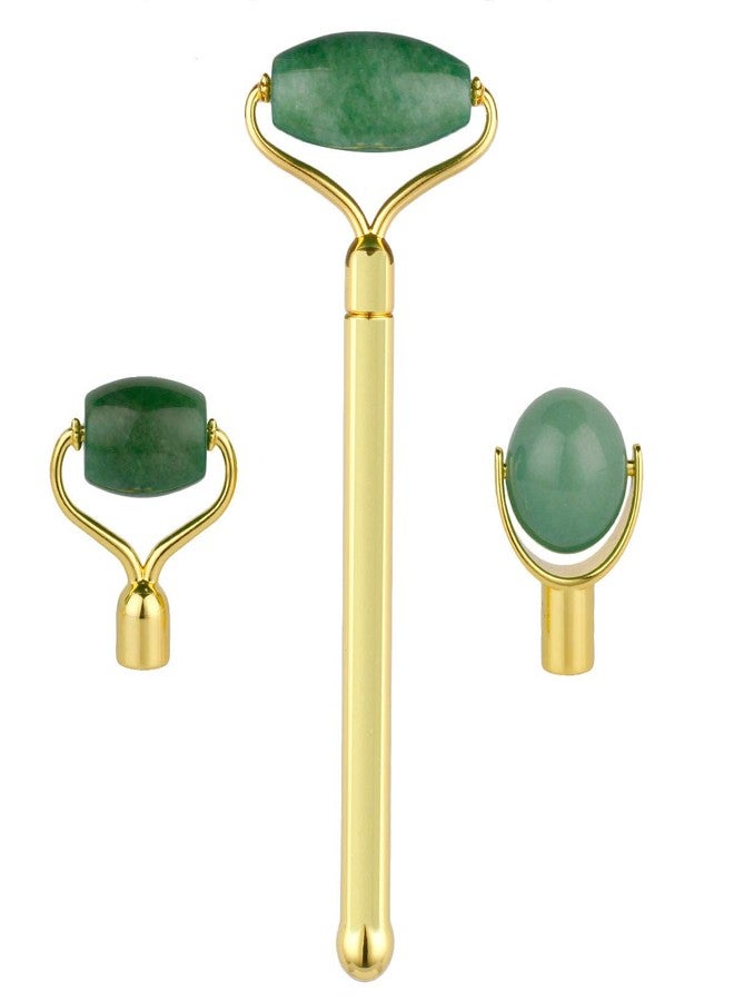 mookaitedecor 3 in 1 Set Green Aventurine Stone Roller for Face and Neck - Image 1