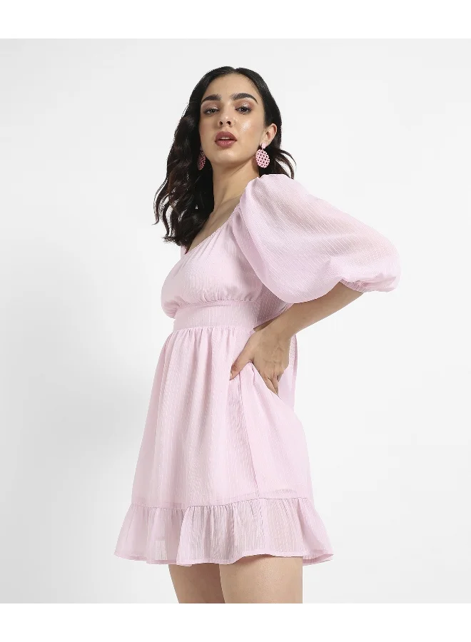 Pinacolada  Women's Solid Baby Pink Balloon Sleeve Dress for Women | Best Price UAE