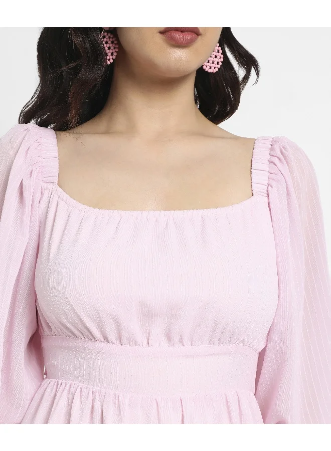 Pinacolada  Women's Solid Baby Pink Balloon Sleeve Dress for Women | Best Price UAE