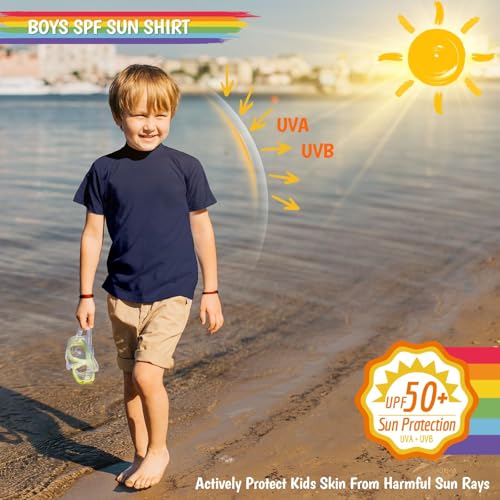 Smarash Boys Swim Shirts Rash Guard Short Sleeve Sun Protection UPF50+ Rashguard Fishing Surf Quick Dry Cool Beach Clothes for Toddler Youth Kids Navy Blue Size 6 - Image 3
