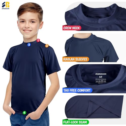 Smarash Boys Swim Shirts Rash Guard Short Sleeve Sun Protection UPF50+ Rashguard Fishing Surf Quick Dry Cool Beach Clothes for Toddler Youth Kids Navy Blue Size 6 - Image 4