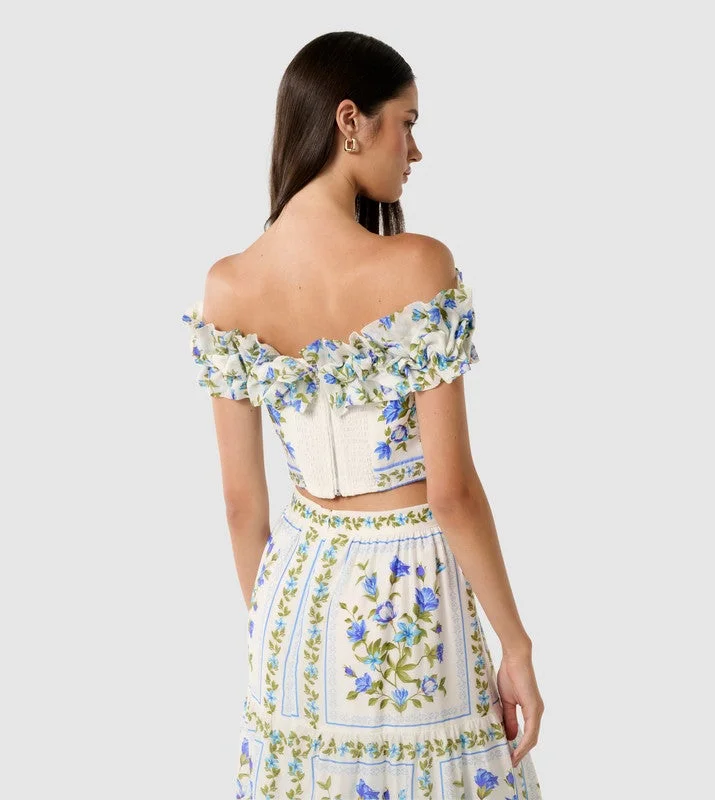 forever new  CAMERON Printed Off Shoulder Crop Top for Women | Best Price UAE