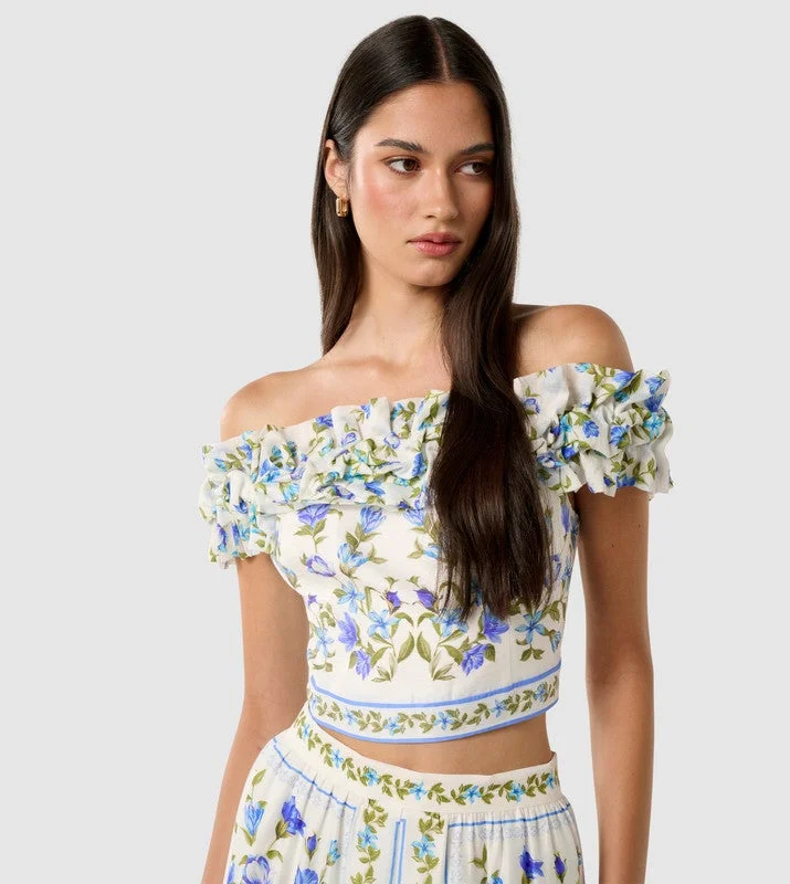 forever new  CAMERON Printed Off Shoulder Crop Top for Women | Best Price UAE