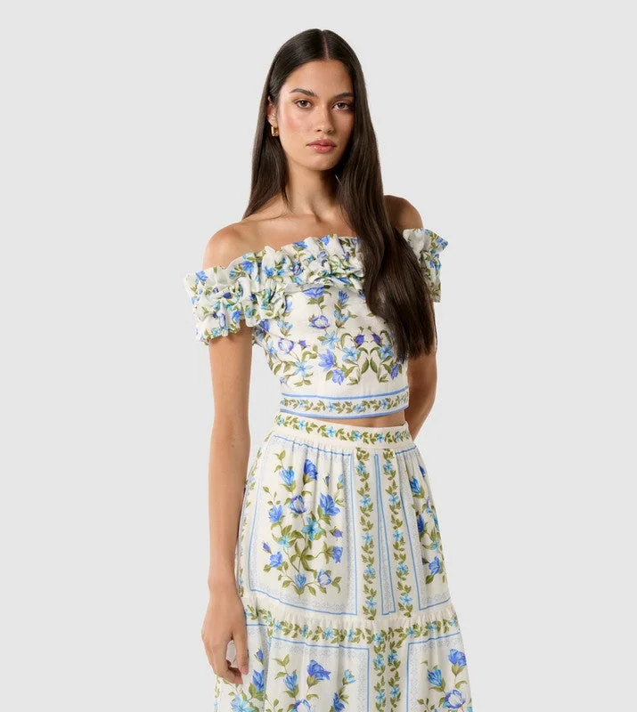 forever new  CAMERON Printed Off Shoulder Crop Top for Women | Best Price UAE