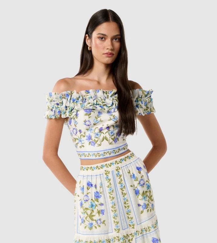 CAMERON Printed Off Shoulder Crop Top