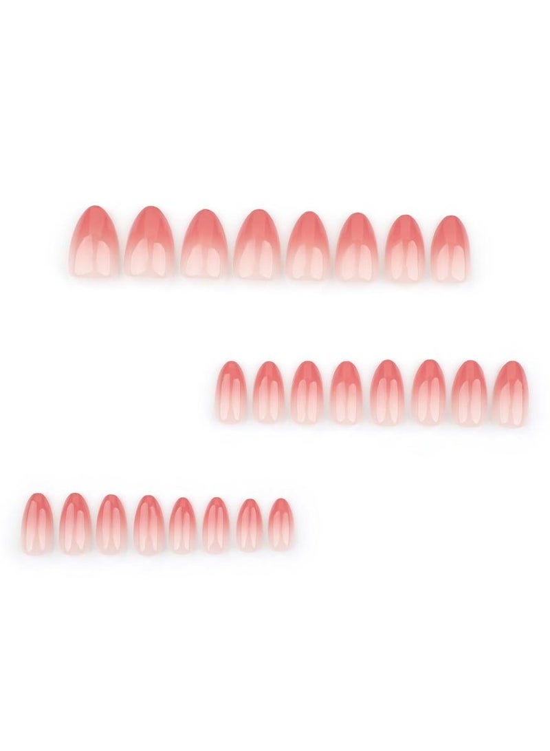 GlamKit 24Pcs Press On Nails ，Short Almond Pink French Tip Gradient Designs Glue On Full Cover False Acrylic Nails for Women Girls - Image 2