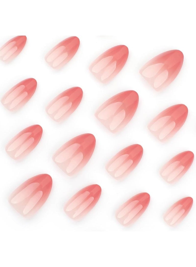 GlamKit 24Pcs Press On Nails ，Short Almond Pink French Tip Gradient Designs Glue On Full Cover False Acrylic Nails for Women Girls - Image 3