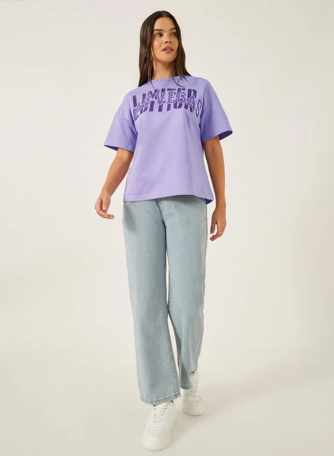 Styli Styli Slogan Print Short Sleeve Oversized T-Shirt