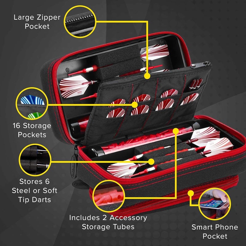 CASEMASTER Plazma Pro, 6 Dart Case for Soft and Steel Tip Darts, Features Large Front Mobile Device Pocket, Built-In Storage Tubes and Pockets for Flights, Tips, Shafts, and Personal Items - Image 2