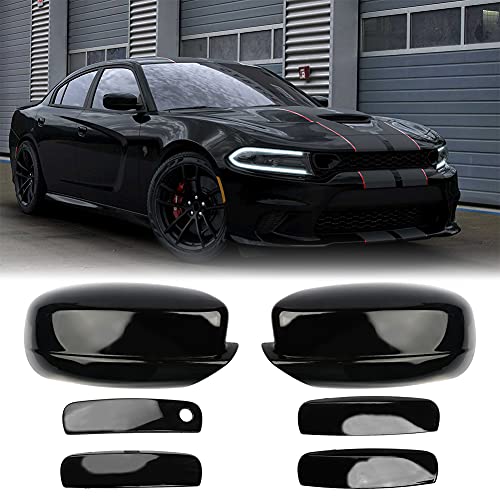 SPORTULI Black Vehicle Side View Mirror Covers Caps + Door Handle Covers Replace for 2011-2022 2023 2024 Dodge Charger - Image 1