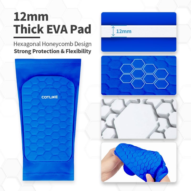 COTLIKE Soccer Shin Guards for Kids Youth Adults, Ski Shin Guards Sleeves for 2-18 Years Old Boys Girls Men, Calf Compression Sleeve with Honeycomb Pads, Espinilleras de Futbol para Hombres (Blue, XS) - Image 2