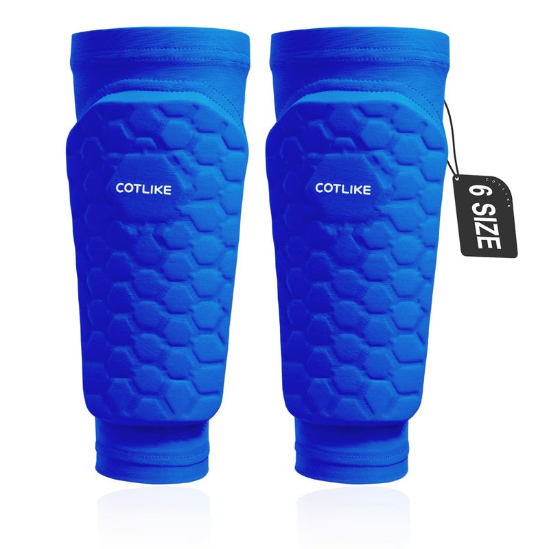 COTLIKE Soccer Shin Guards for Kids Youth Adults, Ski Shin Guards Sleeves for 2-18 Years Old Boys Girls Men, Calf Compression Sleeve with Honeycomb Pads, Espinilleras de Futbol para Hombres (Blue, XS) - Image 1