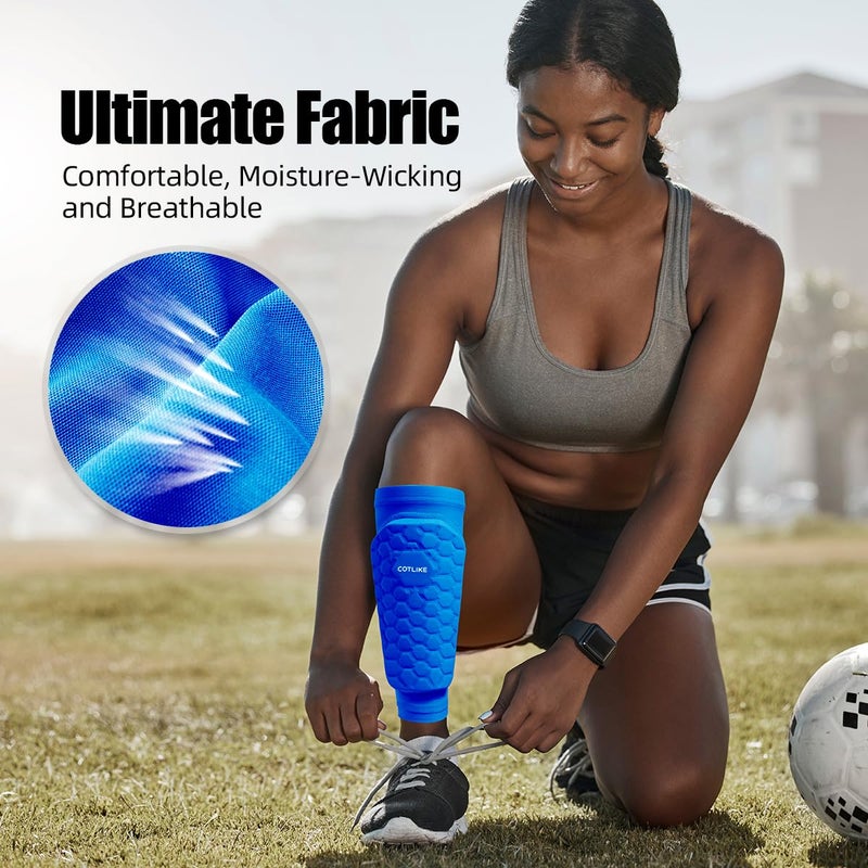 COTLIKE Soccer Shin Guards for Kids Youth Adults, Ski Shin Guards Sleeves for 2-18 Years Old Boys Girls Men, Calf Compression Sleeve with Honeycomb Pads, Espinilleras de Futbol para Hombres (Blue, XS) - Image 5