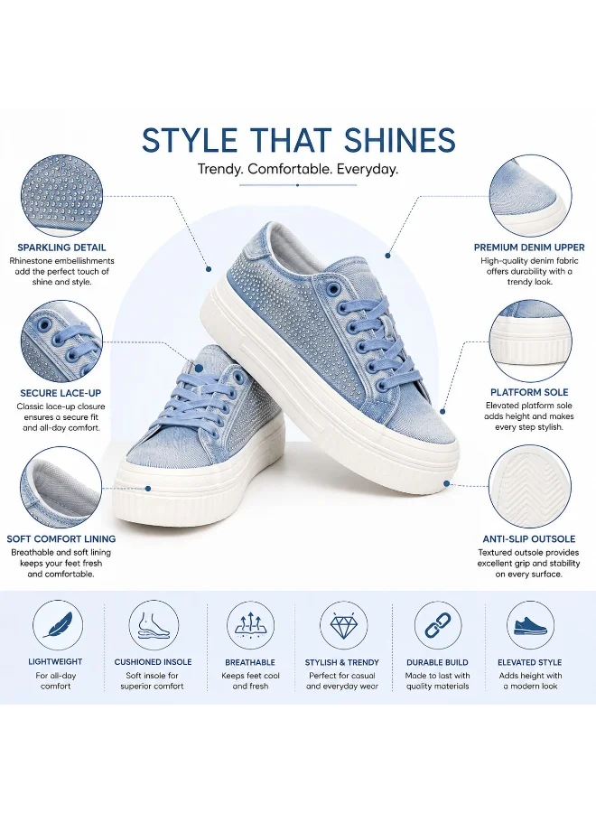 Lumberjack  Anya Women Sneakers Blue Denim Strass – Lightweight Breathable Casual Shoes for Women | Best Price UAE