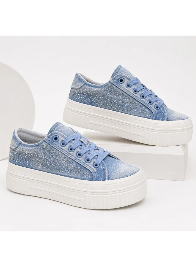لامبرجاك Lumberjack Anya Women Sneakers Blue Denim Strass – Lightweight Breathable Casual Shoes