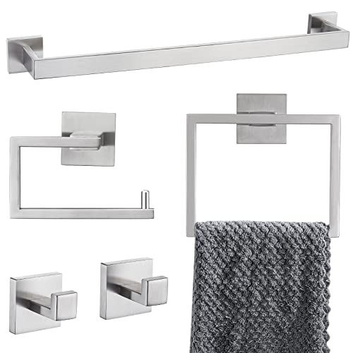 YACVCL 5-Piece Bathroom Hardware Accessories Set 23.6 inch Towel Bar Towel Rack Sets Modern Towel Ring Kit Stainless Steel Wall Mounted (Brushed Nickel) - Image 1
