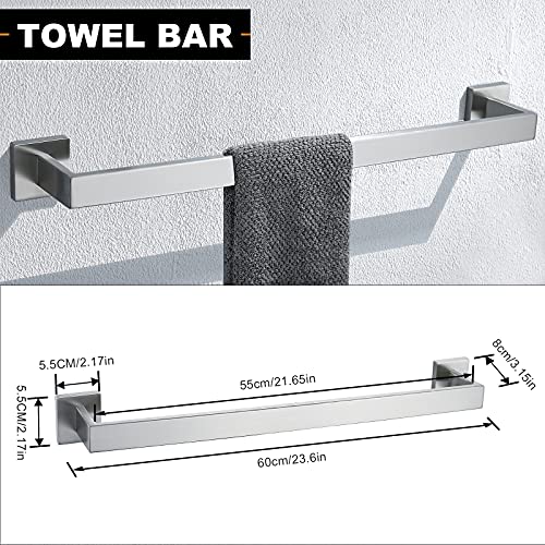 YACVCL 5-Piece Bathroom Hardware Accessories Set 23.6 inch Towel Bar Towel Rack Sets Modern Towel Ring Kit Stainless Steel Wall Mounted (Brushed Nickel) - Image 2