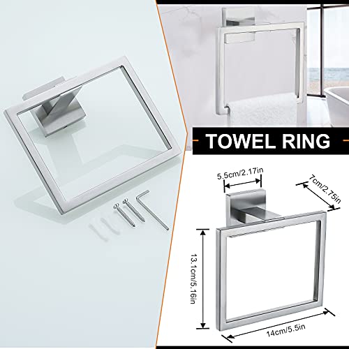 YACVCL 5-Piece Bathroom Hardware Accessories Set 23.6 inch Towel Bar Towel Rack Sets Modern Towel Ring Kit Stainless Steel Wall Mounted (Brushed Nickel) - Image 5