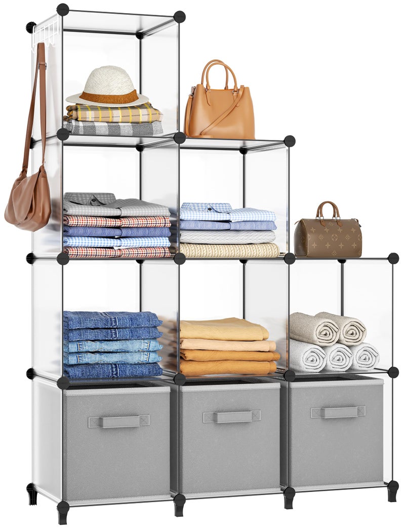 HOMIDEC Closet Organizers and Storage, 9 Cube Storage Organizer, Portable Closet Organizer Storage Cubes Shelves for Clothes, Bedroom, Wardrobe, Kids Room, Bathroom, Transparent - Image 1