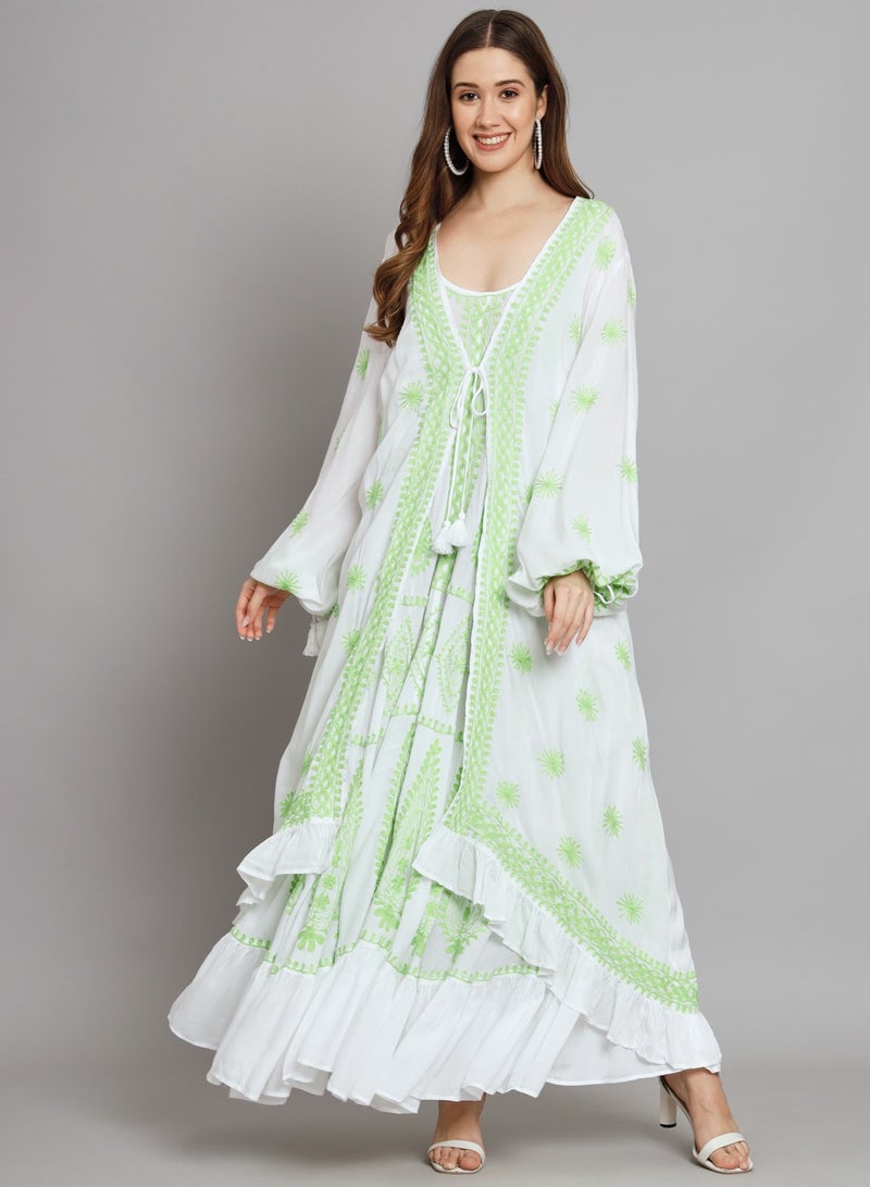 Alaya Hand Embroidered Chikankari Modal Kaftan-AL3605 - Image 5