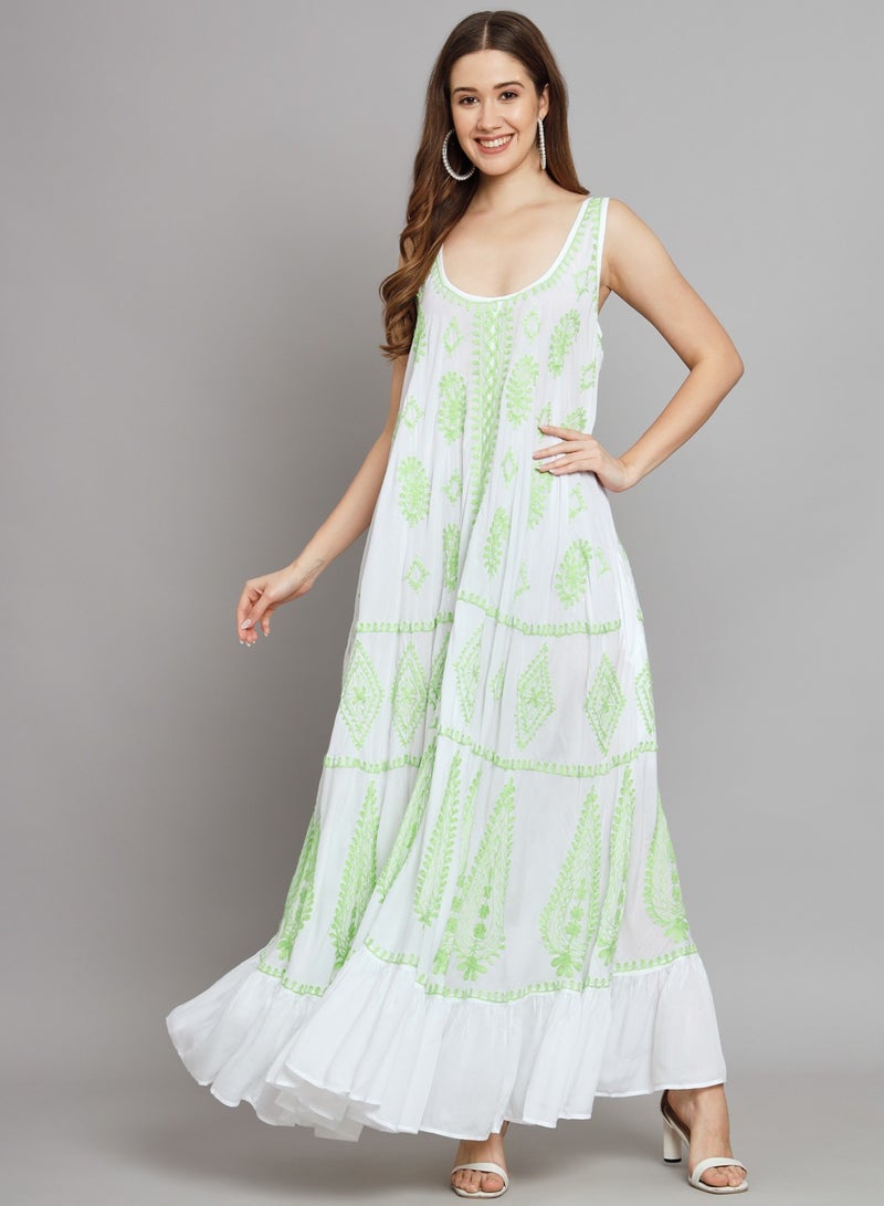 Alaya Hand Embroidered Chikankari Modal Kaftan-AL3605 - Image 3