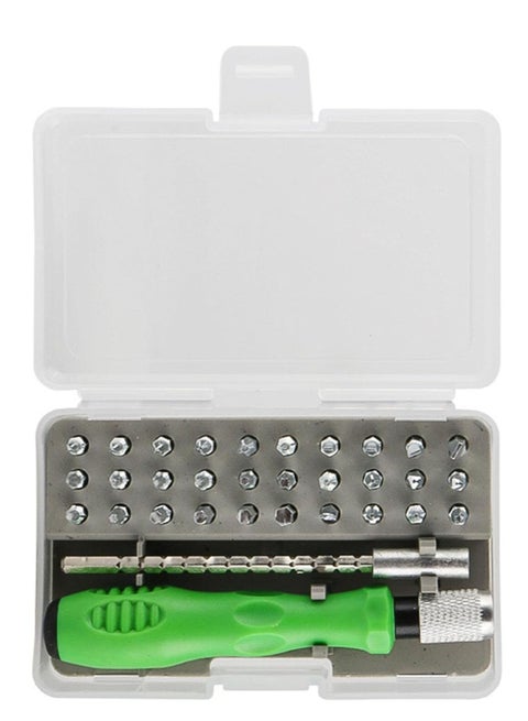 طقم مفكات دقيق 32 في 1 بتصميم مدمج ومقبض مريح ، خامات فولاذية مقاومة للصدأ ، يشمل 30 رأس مختلف (شق، فيليبس، توركس وغيرها) لصيانة الهواتف واللابتوبات والأجهزة الإلكترونية ، مثالي للاستخدام المنزلي والمهني مع حقيبة تخزين محمولة