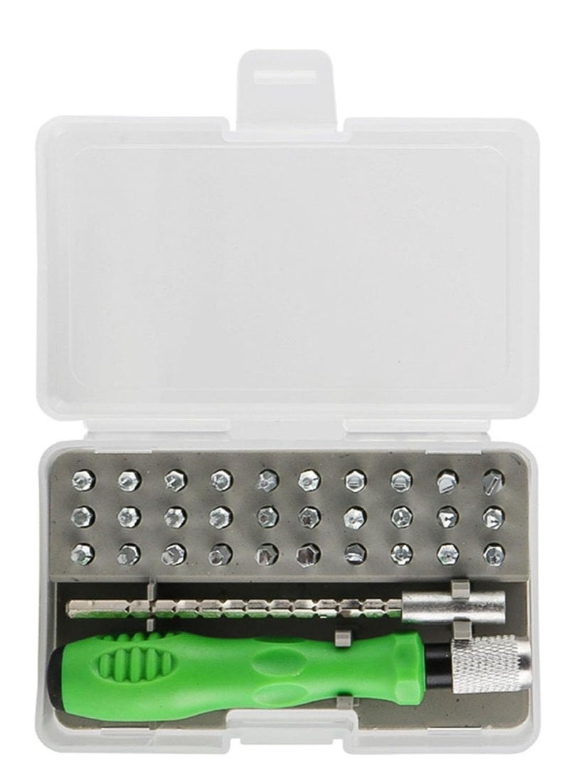 32 in 1 precision screwdriver set with compact design and comfortable handle, stainless steel materials, includes 30 different heads (slotted, phillips, torx, etc.) for phone, laptop, and electronic device maintenance, ideal for home and professional use with portable storage bag  - Image 1