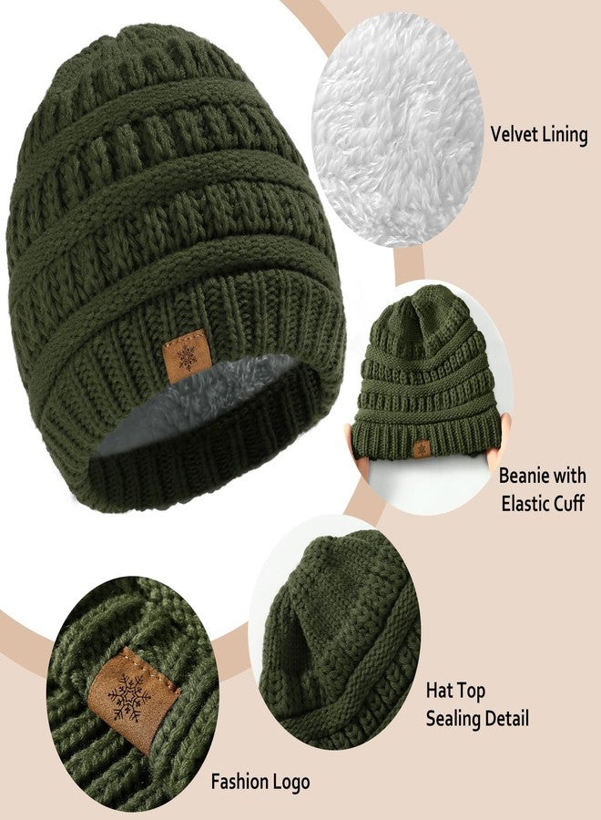 Pleneal Winter Beanie Hat Scarf Gloves Set, Thick Warm Knit Winter Skull Cap Touch Screen Gloves Neck Scarf for Women Men 6 Green - Image 5